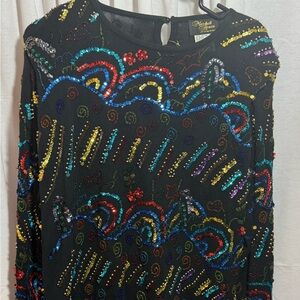 Vintage Marshall Ruosso Las Vegas Black sweater with rainbow sequin explosion